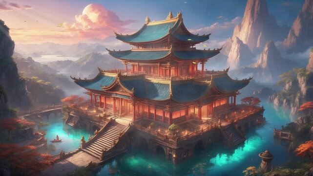 chinese temple at night