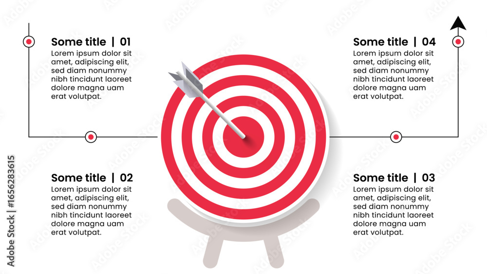 Poster infographic template. dartboard with line and 4 steps