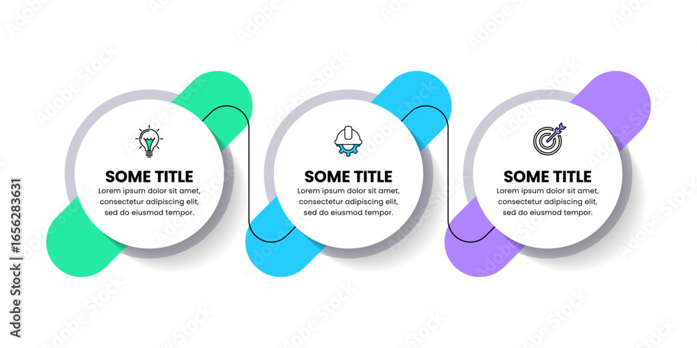 Poster infographic template. 3 connected circles with icons and text
