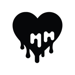 Black dripping heart symbol with white melted effect isolated on white background isolated on transparent background