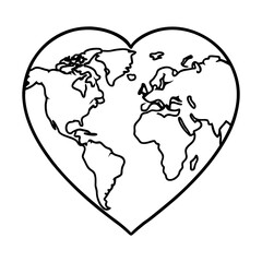 An illustration of a heart-shaped globe showing the continents of Europe and America