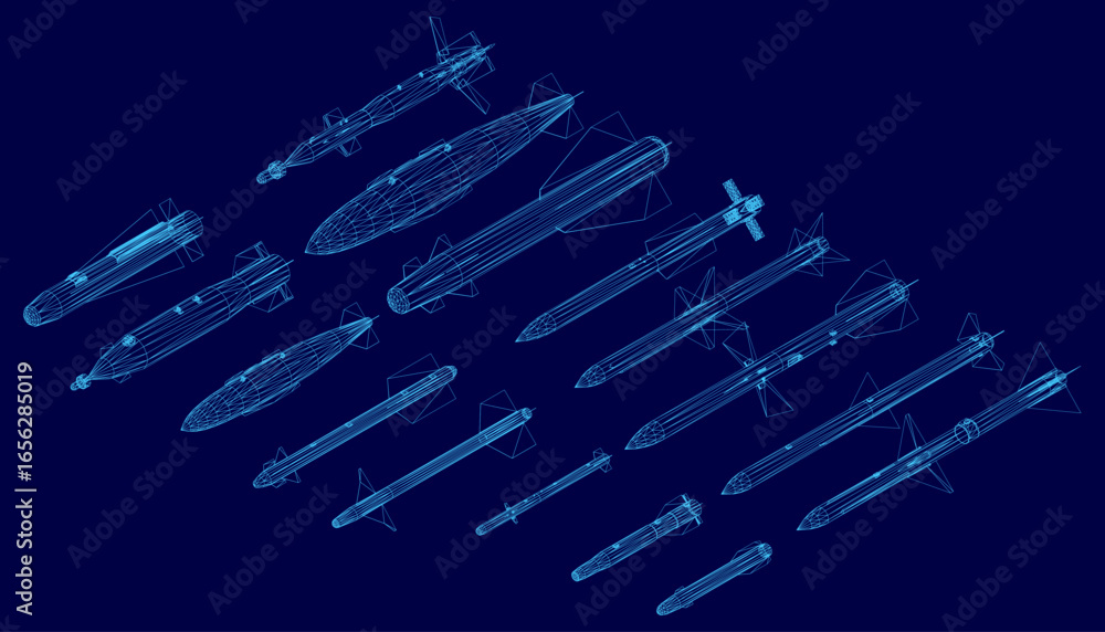 Aufkleber a blueprint of multiple submarines arranged symmetrically on a blue background, featuring distinct s