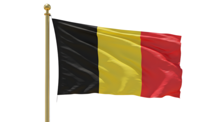 Belgium national flag on flagpole waving isolated on white background, symbol of Belgian country and national identity