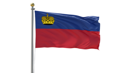 Flag of Liechtenstein waving on flagpole isolated on white background, national symbol of European country, perfect for educational use
