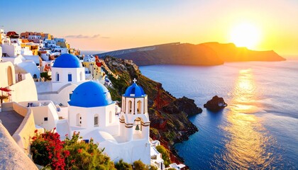 Santorini Greece Blue Dome Sunset