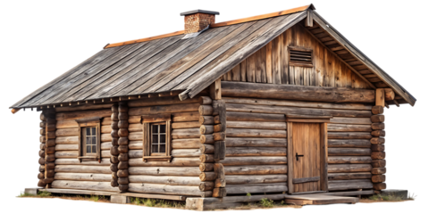 Old Wooden Hut or House Isolated on White Background as Transparent. PNG. AI GENERATED