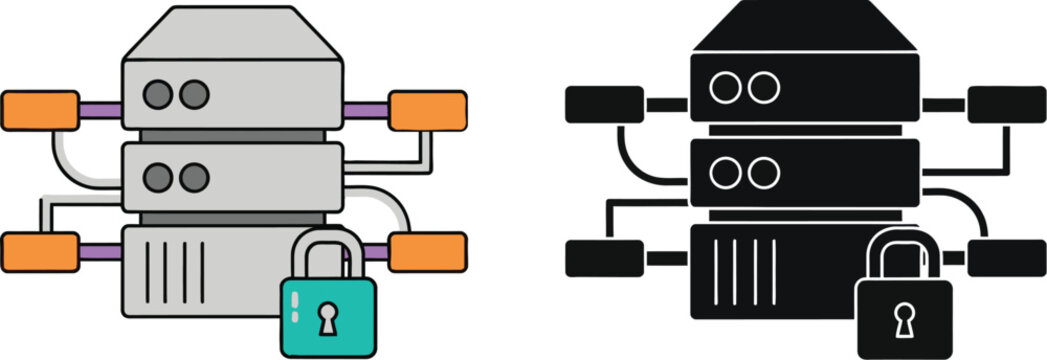 Secure server data protection and network safety illustration