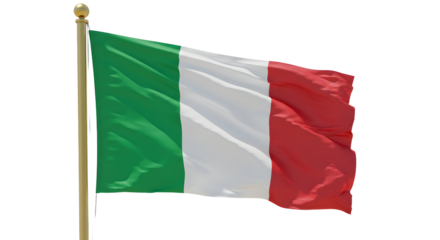 Italian flag waving on pole with green white and red vertical stripes, symbol of Italy and national pride