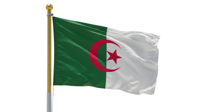 Waving national flag of Algeria with clear details and vibrant colors, perfect for international events and cultural presentations