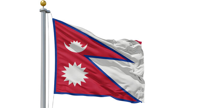 Waving national flag of Nepal isolated on white background, symbol of Nepalese pride and culture, perfect for education and travel projects