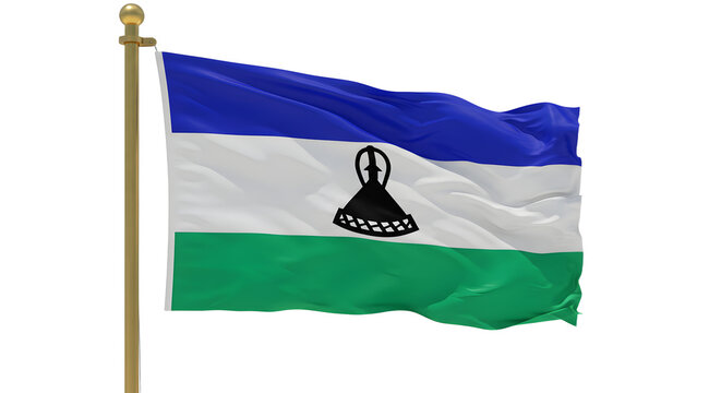 Flag of Lesotho waving on a flagpole with clear white background, national symbol representing African country - Powered by Adobe