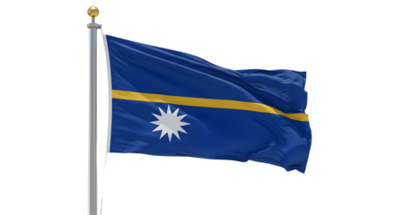 Flag of Nauru waving on flagpole against white background, symbol of Pacific island country, perfect for geography or travel projects