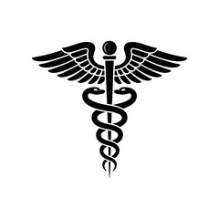 Caduceus symbol with snakes and wings representing medicine and healthcare professional emblem