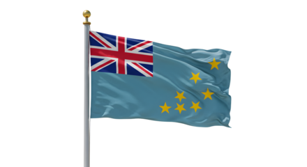 Flag of Tuvalu waving with Union Jack and yellow stars on light blue background, national symbol, perfect for cultural and patriotic themes