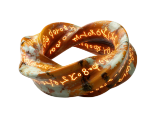 Mystical twisted stone ring with glowing orange runic inscriptions.
