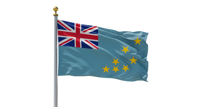 Flag of Tuvalu waving with Union Jack and yellow stars on light blue background, national symbol, perfect for cultural and patriotic themes
