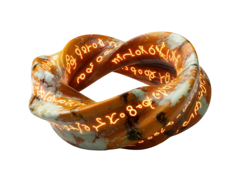 Mystical twisted stone ring with glowing orange runic inscriptions.