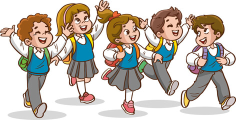 happy school children going to school