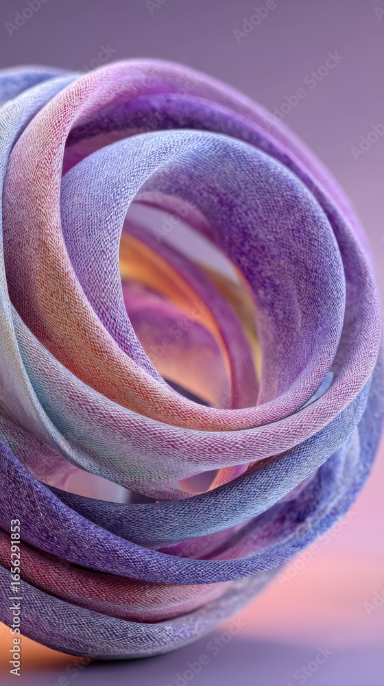 Poster colorful abstract swirls of fabric creating a dreamy and soft visual sphere on a gradient background