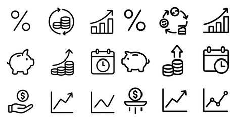 Finance and economy icons set – linear, outline, business and investment symbols