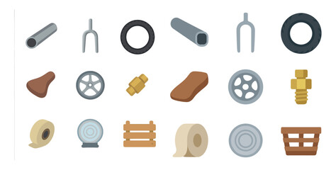 Fototapeta premium Bicycle parts flat icons set – filled, component, cycling gear symbols