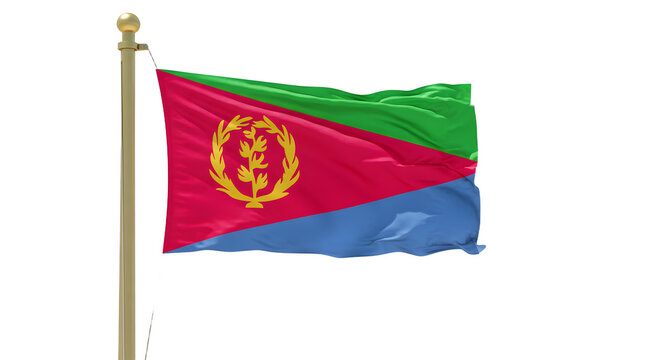 National flag of Eritrea waving on flagpole with clear background, symbol of Eritrean identity and pride