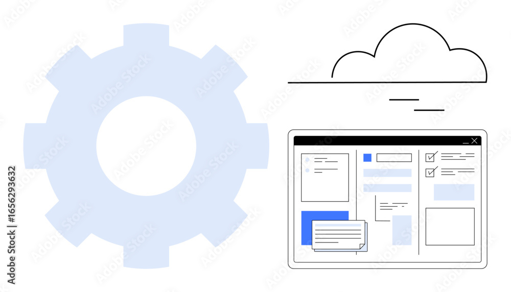 Poster gear representing automation, cloud symbolizing cloud-based technology, and user interface for proje