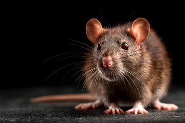 brown domestic rat on a black background