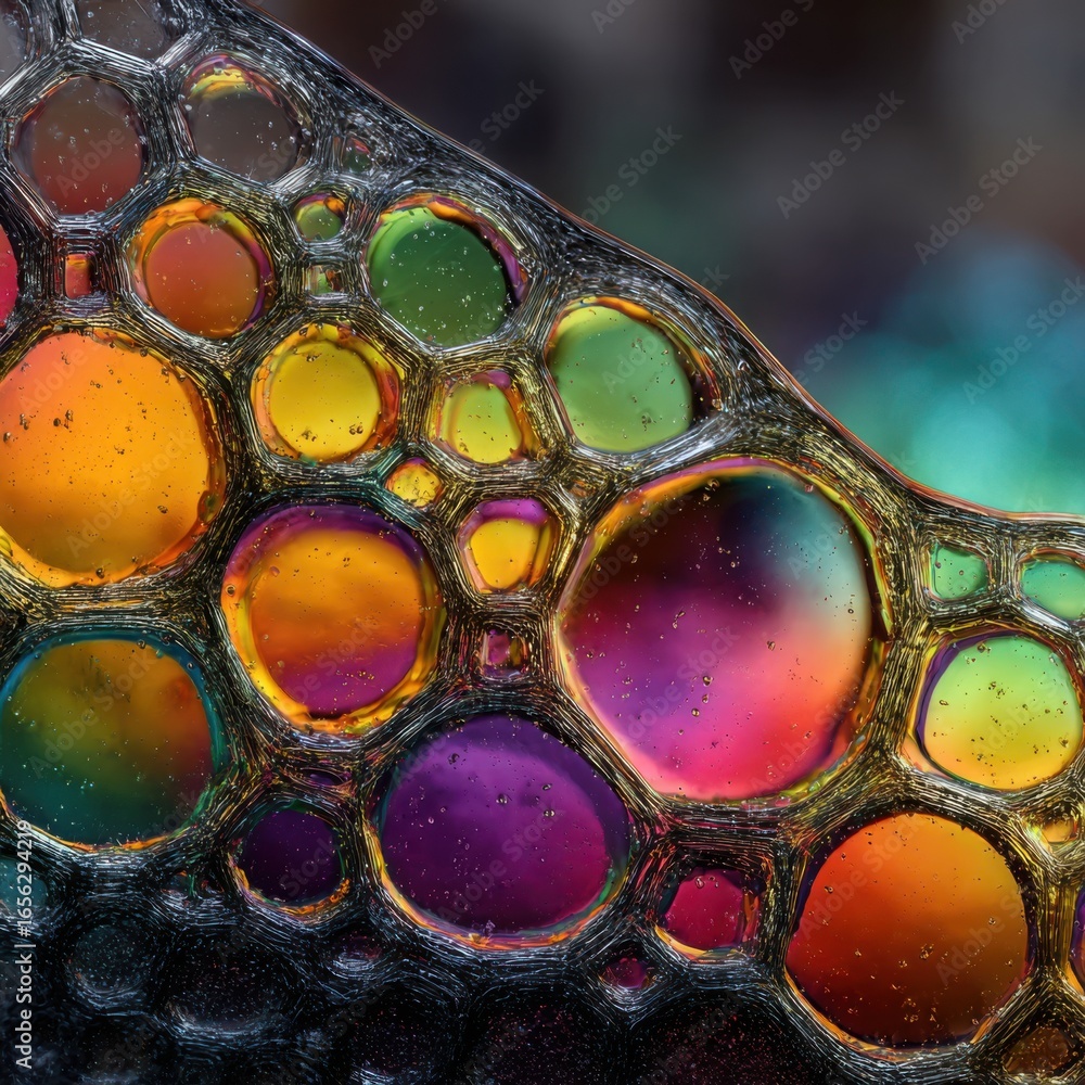Poster colorful bubbles with vibrant patterns and textures creating an abstract background for art and desi