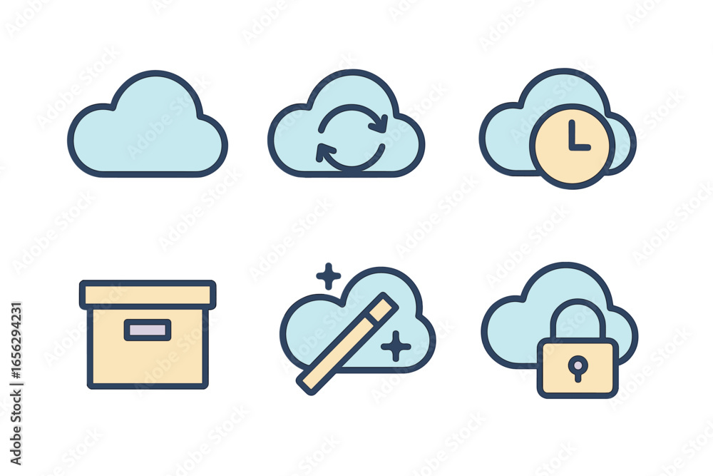 Poster cloud computing icons for data storage and security