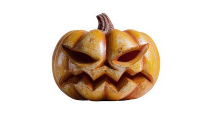 Textured and weathered Jack-o-lantern with a scary angry carved face and jagged teeth.