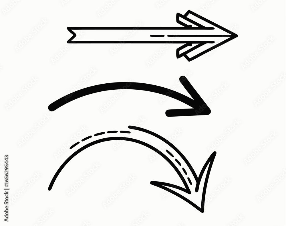 Poster vector three different types of arrows pointing to the right in a simple black and white illustratio
