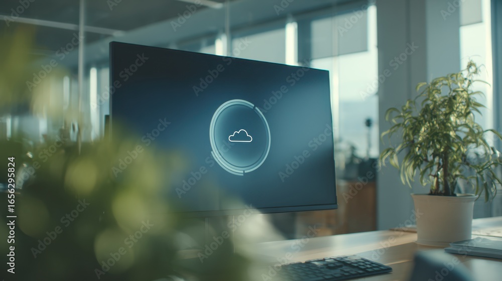 Poster medium shot of a cloud snapshot transfer progress displayed on a highresolution monitor the progress