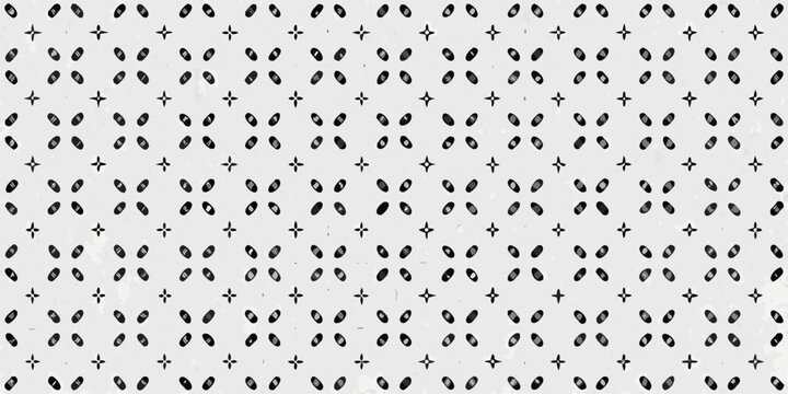 Vector repeating pattern of stylized four leaf clover and star shapes on a white background surface area