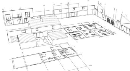 Fototapeta premium house sketch plan 3d rendering