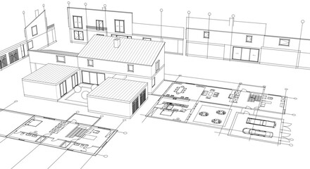 house sketch plan 3d rendering