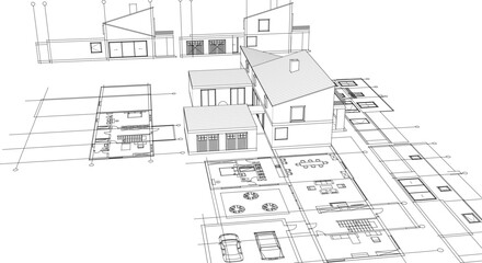house sketch plan 3d rendering