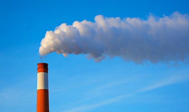 CO2 or carbon dioxide air pollution from factory chimney emissions, representing environmental problems caused by unhealthy emissions. The image calls for carbon capture solutions, Generative AI