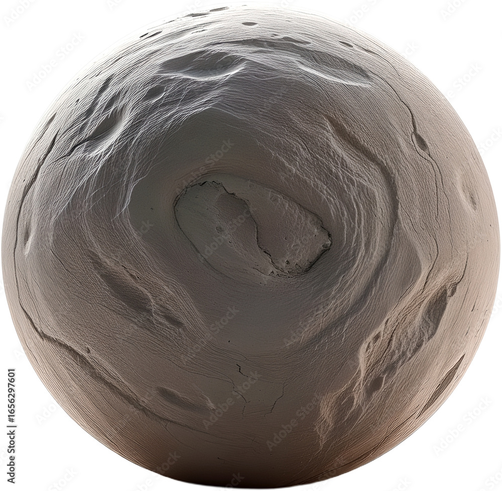Poster a 3d sphere with a rough texture that gives the impression of a planet's surface