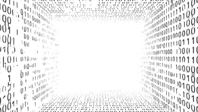 Binary Code Tunnel Background Digital Data Flow Abstract Matrix Concept grunge texture vector design on transparent background.