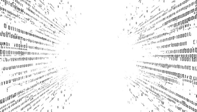 Binary Code Tunnel Background Digital Data Flow Abstract Matrix Concept grunge texture vector design on transparent background.