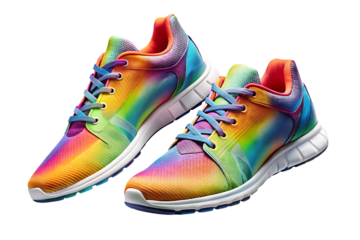 colorful cool running sneakers mockup, png file of - isolated cutout object with shadow on a white PNG