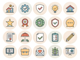 Business growth success achievement award security protection idea home globe communication document contract umbrella seating plan checklist pencil computer briefcase envelope plant presentation