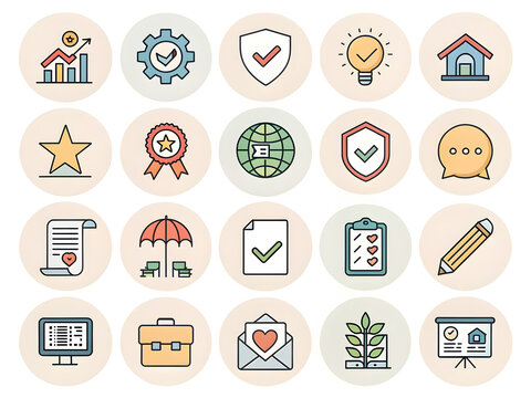 Business growth success achievement award security protection idea home globe communication document contract umbrella seating plan checklist pencil computer briefcase envelope plant presentation