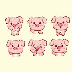 Obraz premium Adorable Chibi Pig Collection with Different Poses