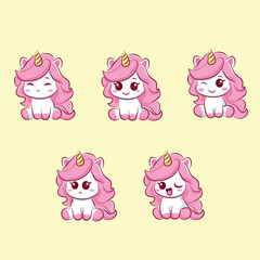 Obraz premium Funny Cartoon unicorn Characters Kawaii Style Vector