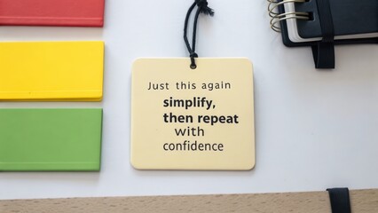 Motivational quote on card with colorful post it notes and notepad
