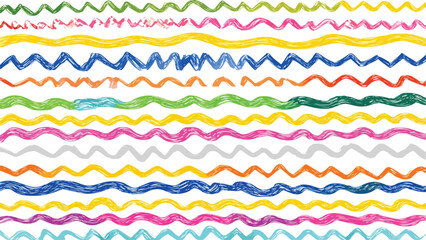 Colorful Hand Drawn Wavy Line Vector Seamless Pattern with Watercolor Texture on Transparent Background
