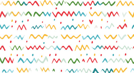 Colorful Line Doodle Seamless Pattern with Pastel Colors Isolated on Transparent or White Background Cutout Design