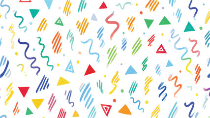 Colorful Line Doodle Seamless Pattern with Pastel Colors Isolated on Transparent or White Background Cutout Design